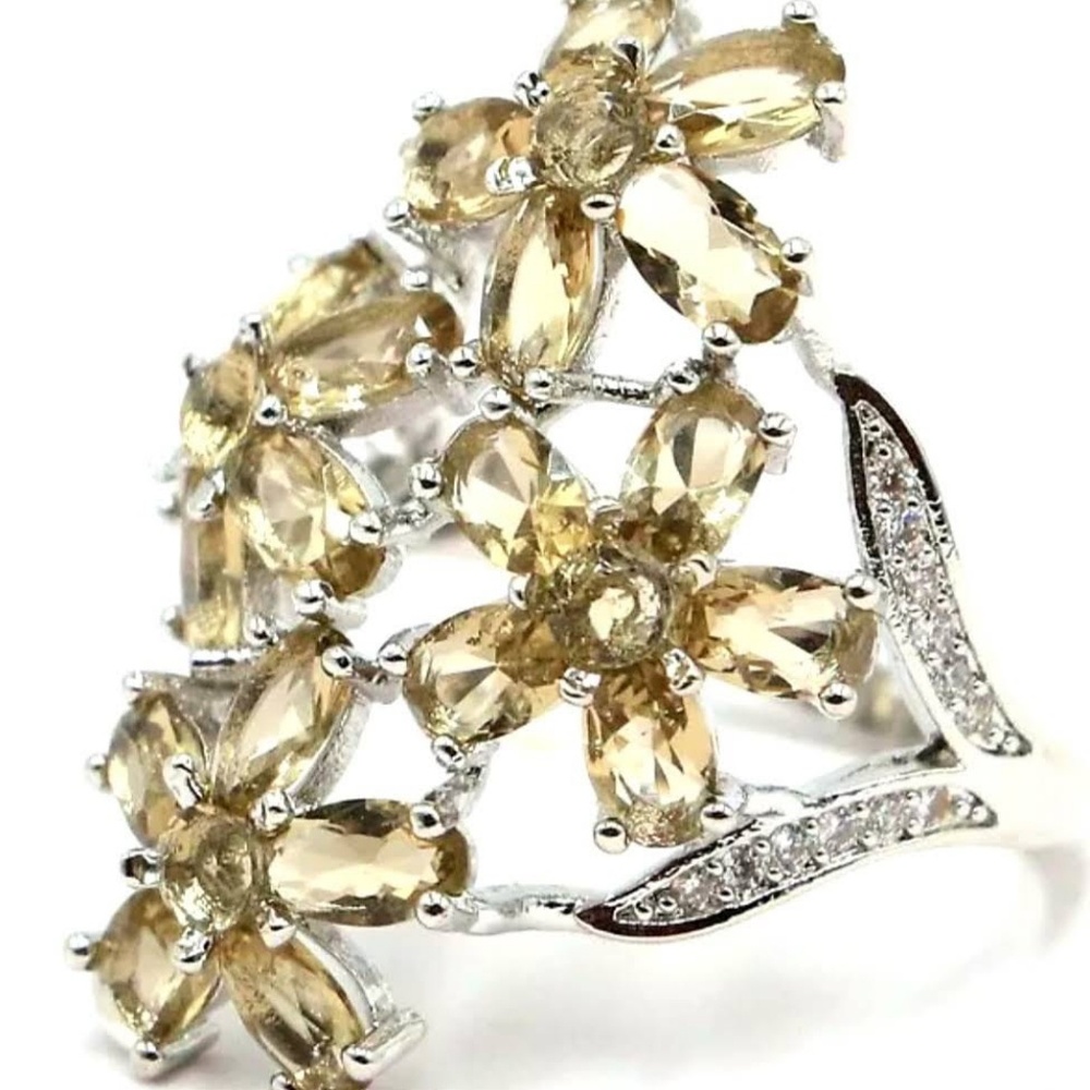 Brown topaz, clear zircon silver tone size 7 ring.